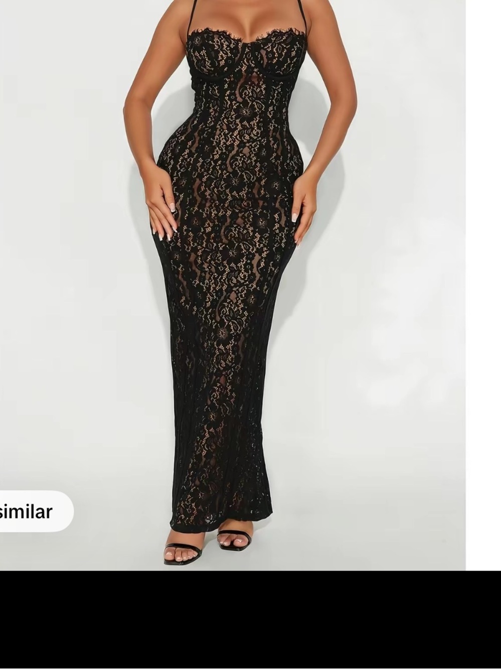 Fashion Nova Black Lace Maxi Dress with Spaghetti Straps
